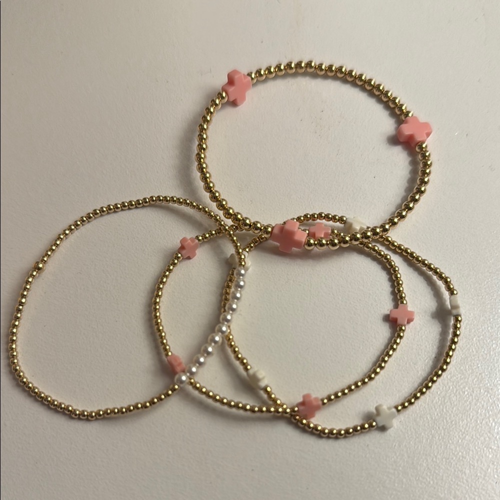 Gold and Pink Beaded Bracelet Set